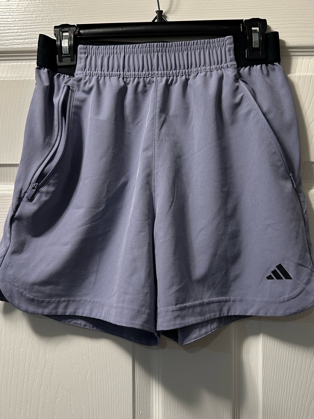 adidas light lavender athletic shorts with elastic waist